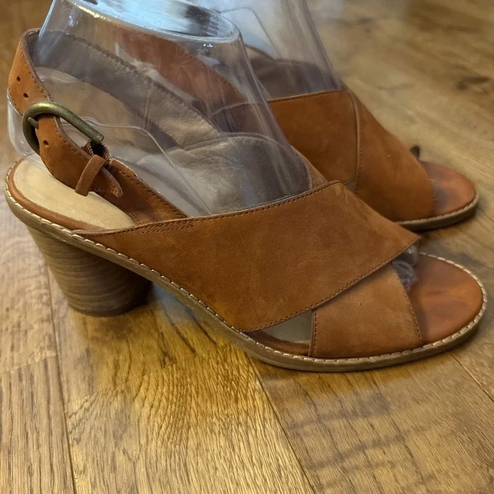 Madewell The Ruthie sandals US 8 Rust Brown Leather criss cross block heel